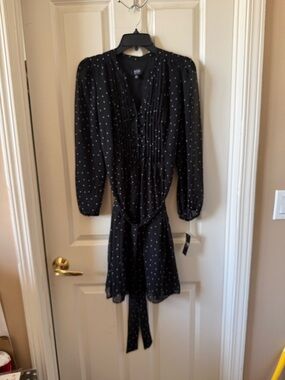 MSK Black Long-Sleeve Polka Dot Dress